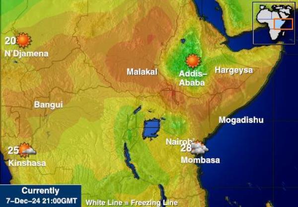 Djibouti Sääennuste lämpötila kartalla 