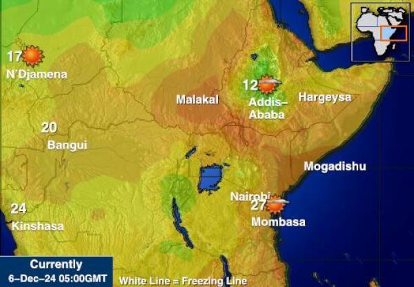 Djibouti Sääennuste lämpötila kartalla 