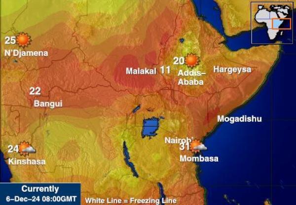 Djibouti Sääennuste lämpötila kartalla 