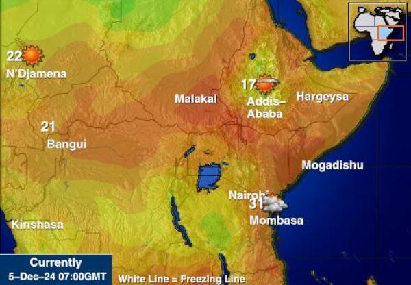 Djibouti Sääennuste lämpötila kartalla 