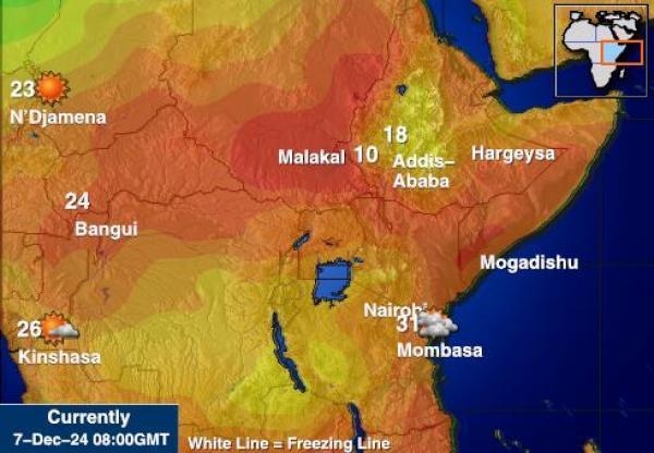 Djibouti Sääennuste lämpötila kartalla 