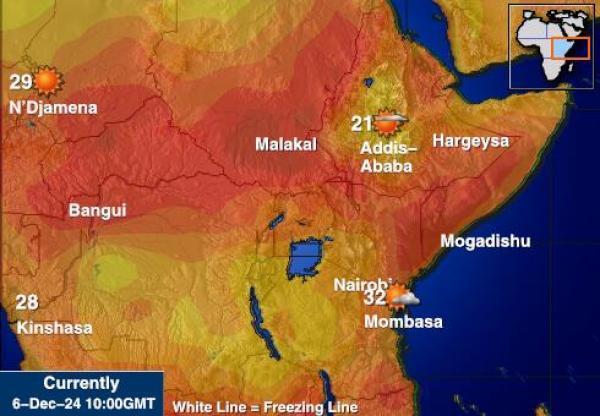 Djibouti Sääennuste lämpötila kartalla 