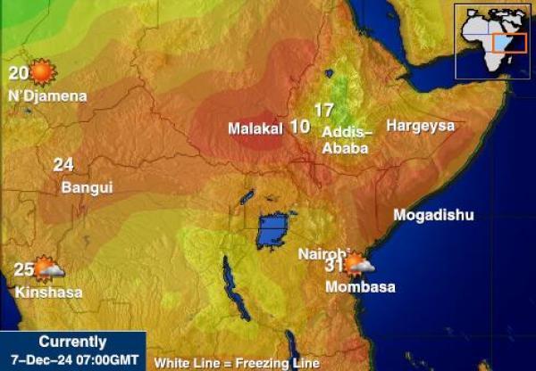 Djibouti Sääennuste lämpötila kartalla 