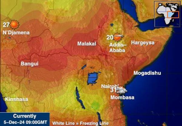 Djibouti Sääennuste lämpötila kartalla 