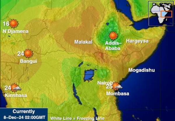 Djibouti Sääennuste lämpötila kartalla 