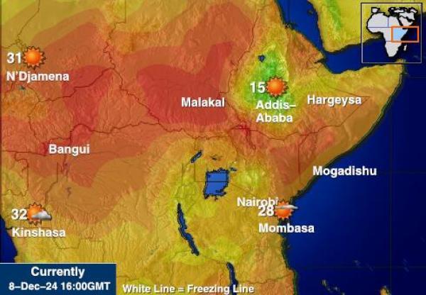 Djibouti Sääennuste lämpötila kartalla 