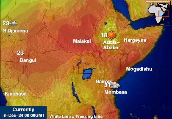 Djibouti Sääennuste lämpötila kartalla 