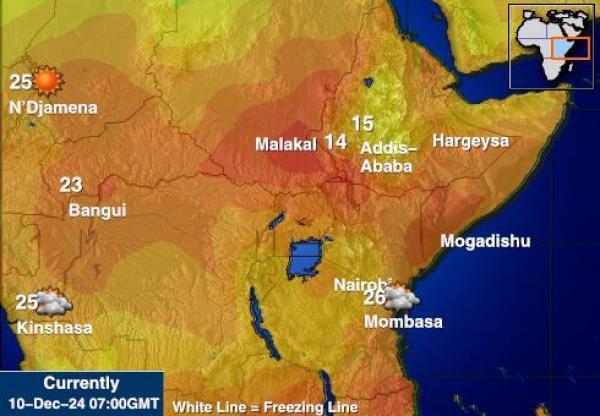 Djibouti Sääennuste lämpötila kartalla 