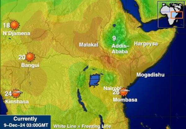 Djibouti Sääennuste lämpötila kartalla 