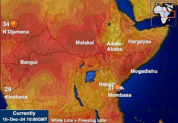 Djibouti Sääennuste lämpötila kartalla 