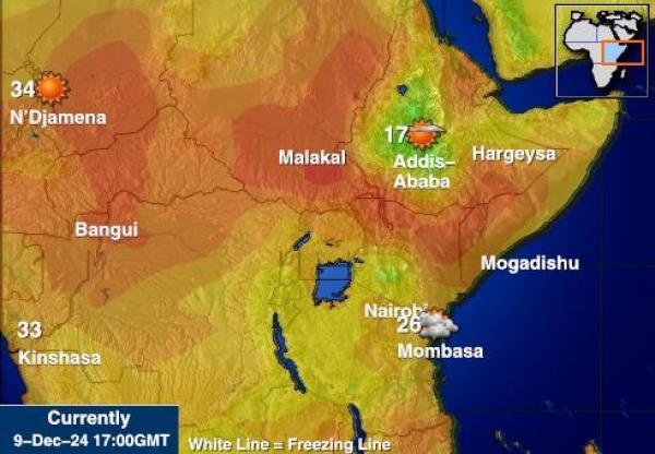 Djibouti Sääennuste lämpötila kartalla 