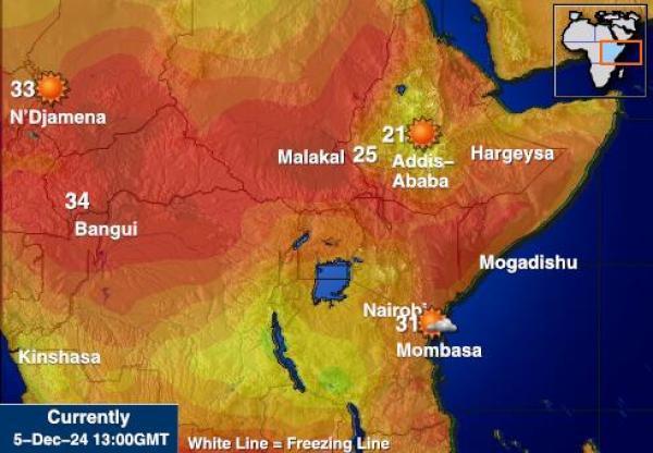 Djibouti Sääennuste lämpötila kartalla 