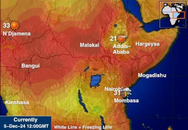 Djibouti Sääennuste lämpötila kartalla 