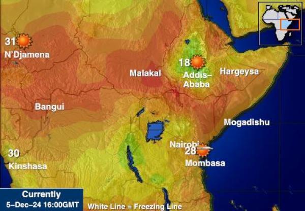 Djibouti Sääennuste lämpötila kartalla 