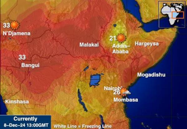 Djibouti Sääennuste lämpötila kartalla 