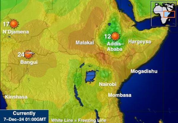 Djibouti Sääennuste lämpötila kartalla 