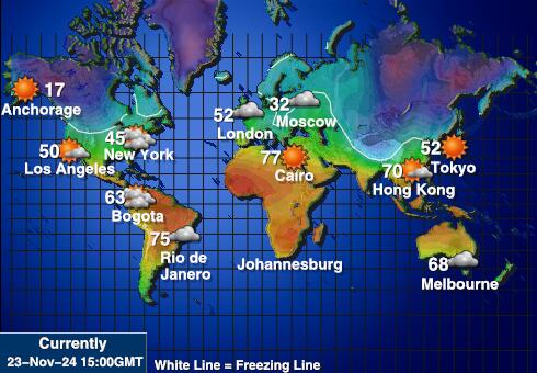 Wschodni Timor Prognoza pogody temperaturę na mapie 