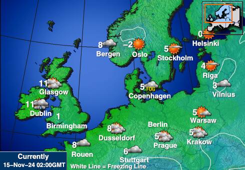 Estonia Prognoza pogody temperaturę na mapie 