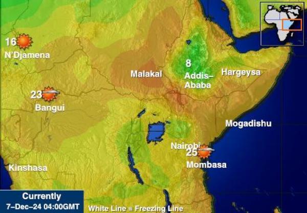 Etiopia Sääennuste lämpötila kartalla 