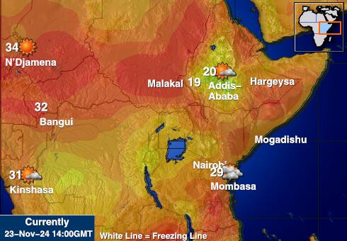 Etiopia Prognoza pogody temperaturę na mapie 