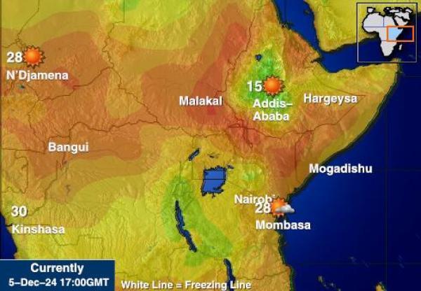 Etiopia Sääennuste lämpötila kartalla 