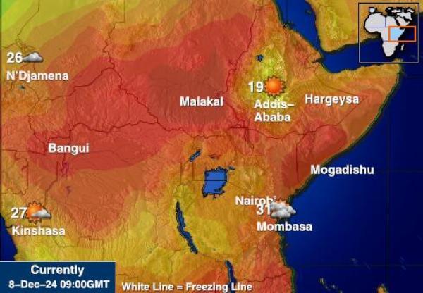 Etiopia Sääennuste lämpötila kartalla 