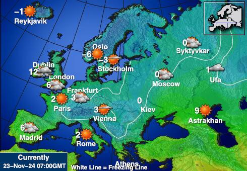 Europa Prognoza pogody temperaturę na mapie 