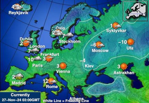 Unia Europejska Prognoza pogody temperaturę na mapie 