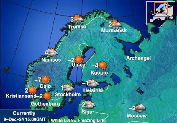 Suomi Sääennuste lämpötila kartalla 