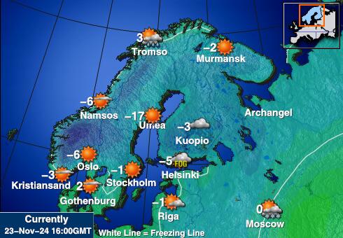 Finlandia Prognoza pogody temperaturę na mapie 