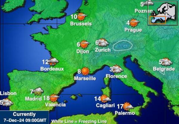 Ranska Sääennuste lämpötila kartalla 