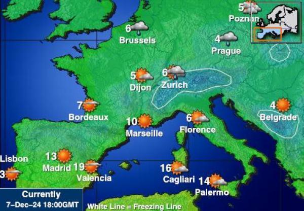 Ranska Sääennuste lämpötila kartalla 
