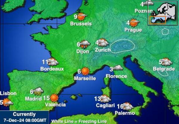 Ranska Sääennuste lämpötila kartalla 