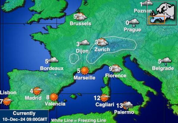 Ranska Sääennuste lämpötila kartalla 