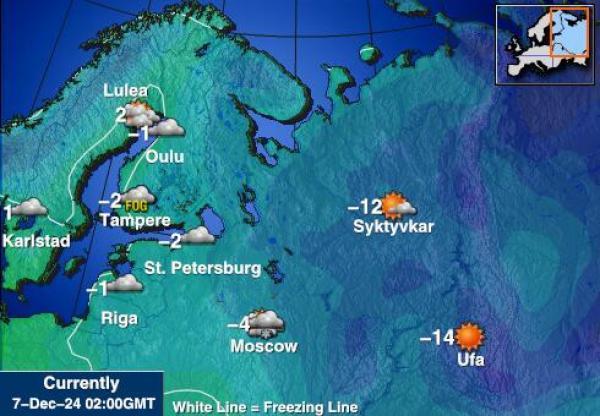 Unkari Sääennuste lämpötila kartalla 