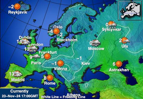 Islandia Prognoza pogody temperaturę na mapie 