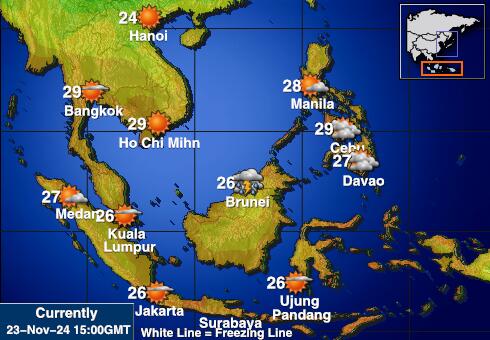 Indonezja Prognoza pogody temperaturę na mapie 