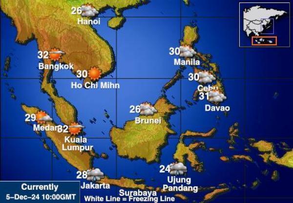 Indonesia Sääennuste lämpötila kartalla 