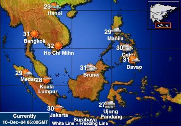 Indonesia Sääennuste lämpötila kartalla 