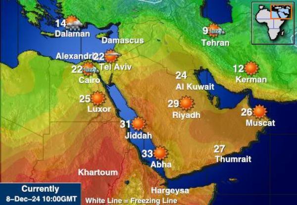 Israel Sääennuste lämpötila kartalla 