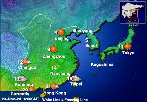 Japonia Prognoza pogody temperaturę na mapie 