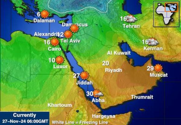 Jordania Prognoza pogody temperaturę na mapie 