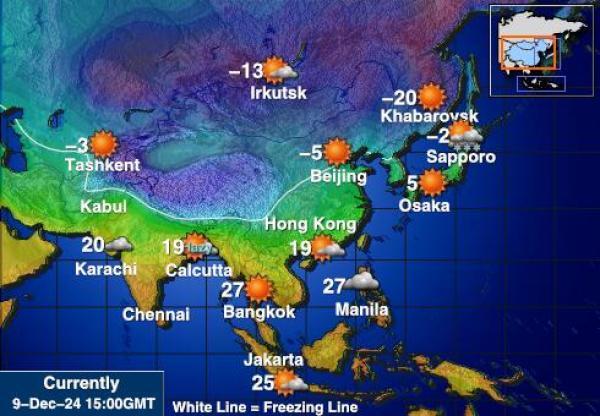 Kazakstan Sääennuste lämpötila kartalla 