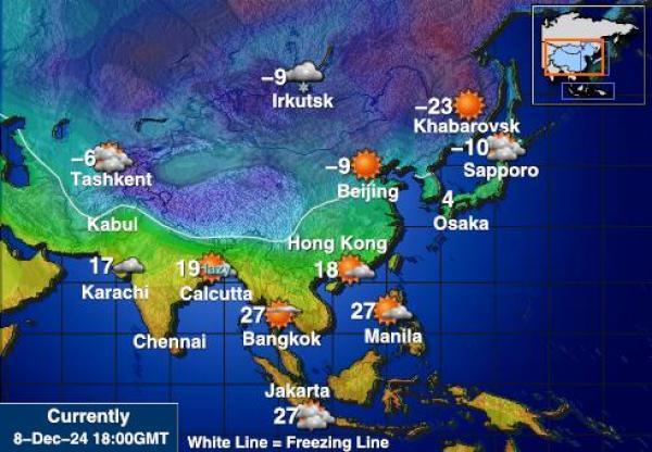 Kazakstan Sääennuste lämpötila kartalla 