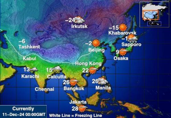 Kazakstan Sääennuste lämpötila kartalla 