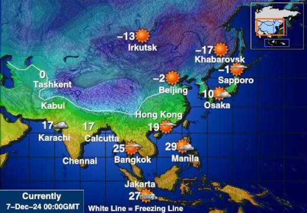 Kazakstan Sääennuste lämpötila kartalla 