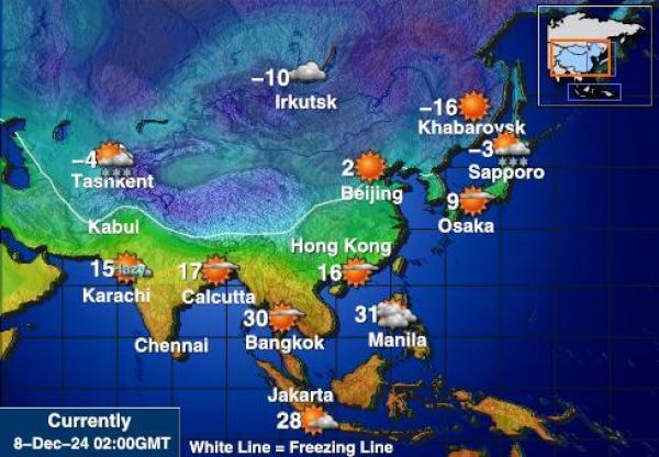 Kazakstan Sääennuste lämpötila kartalla 