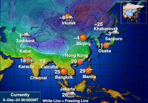 Kazakstan Sääennuste lämpötila kartalla 