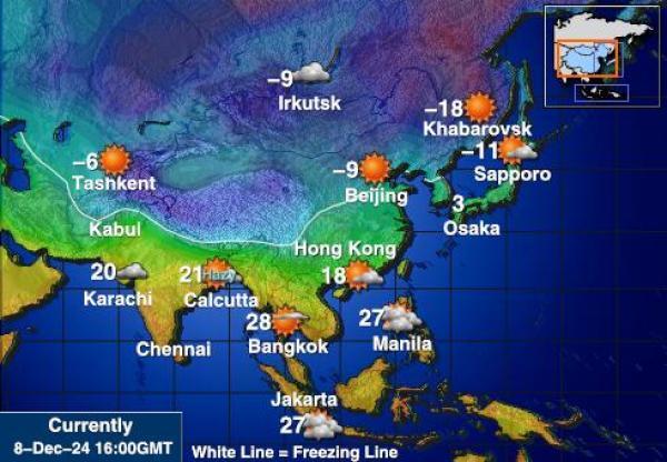 Kazakstan Sääennuste lämpötila kartalla 