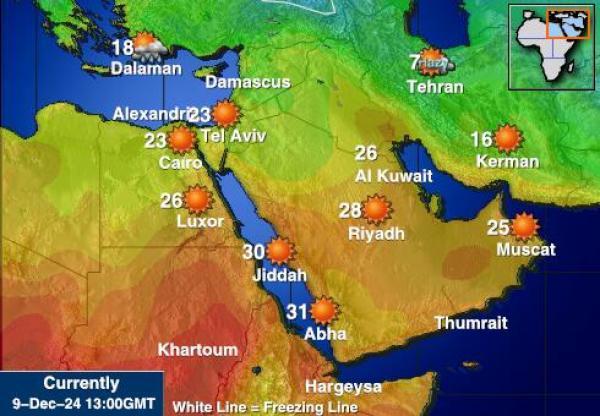 Kuwait Sääennuste lämpötila kartalla 